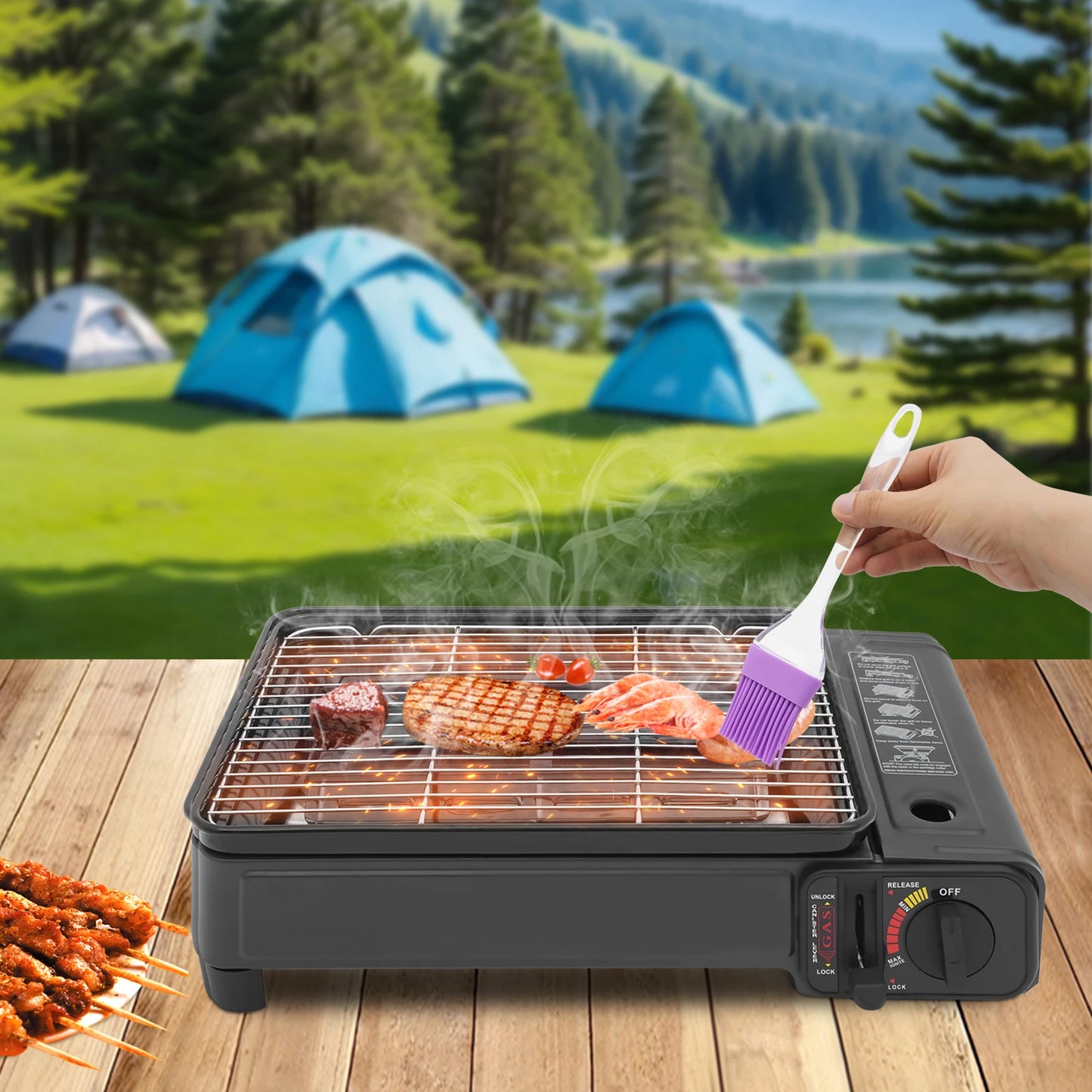 Portable Butane Gas Grill Stove 2.2KW With Carry Case For Camping