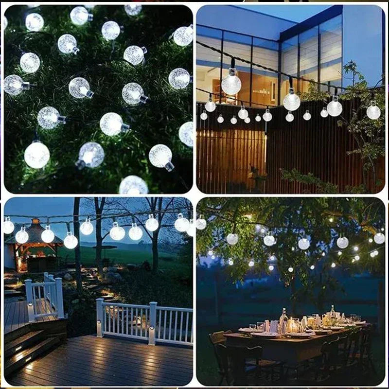 Solar String Lights Outdoor Crystal Fairy Lights 8 Modes Waterproof Patio