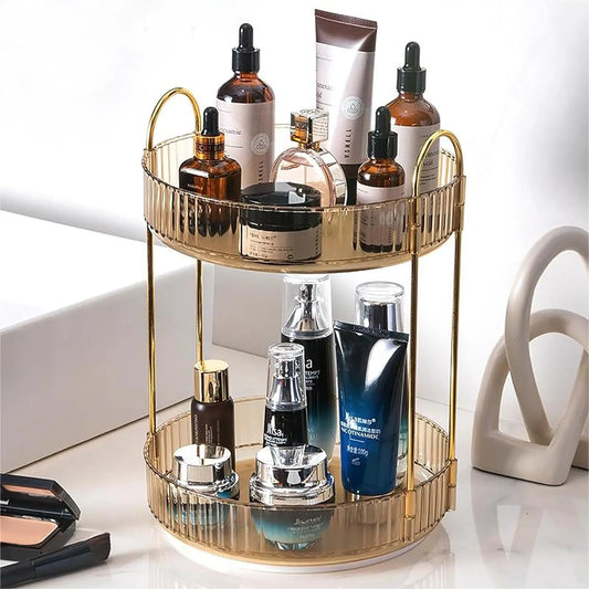 360° Rotating Makeup Organizer with Adjustable Storage