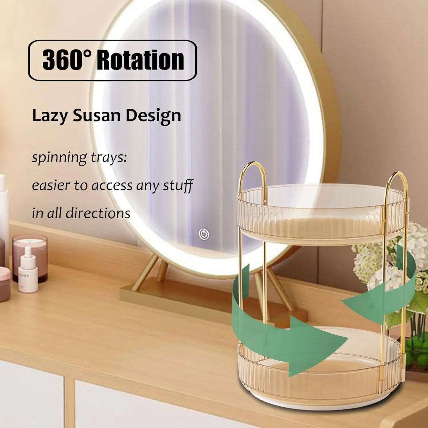 360° Rotating Makeup Organizer with Adjustable Storage