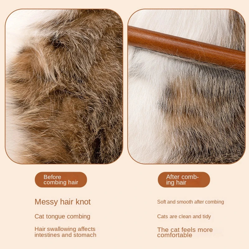 Stainless Steel Cat Comb With Wooden Handle For Grooming And Hair Removal