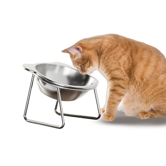 Booteely Tilted Stainless Steel Cat Bowl With Stand