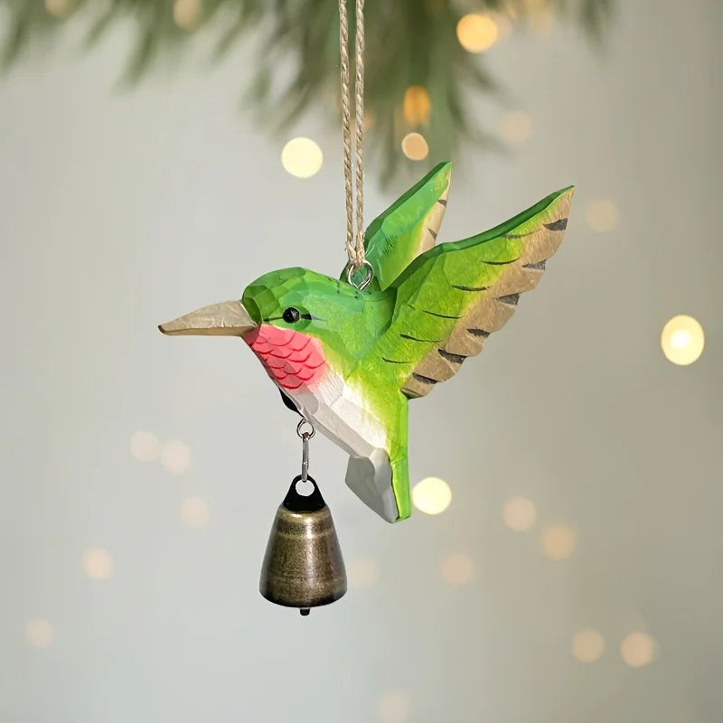 Hand Carved Solid Wood Hummingbird Wind Chime Pendant For Nature Lovers