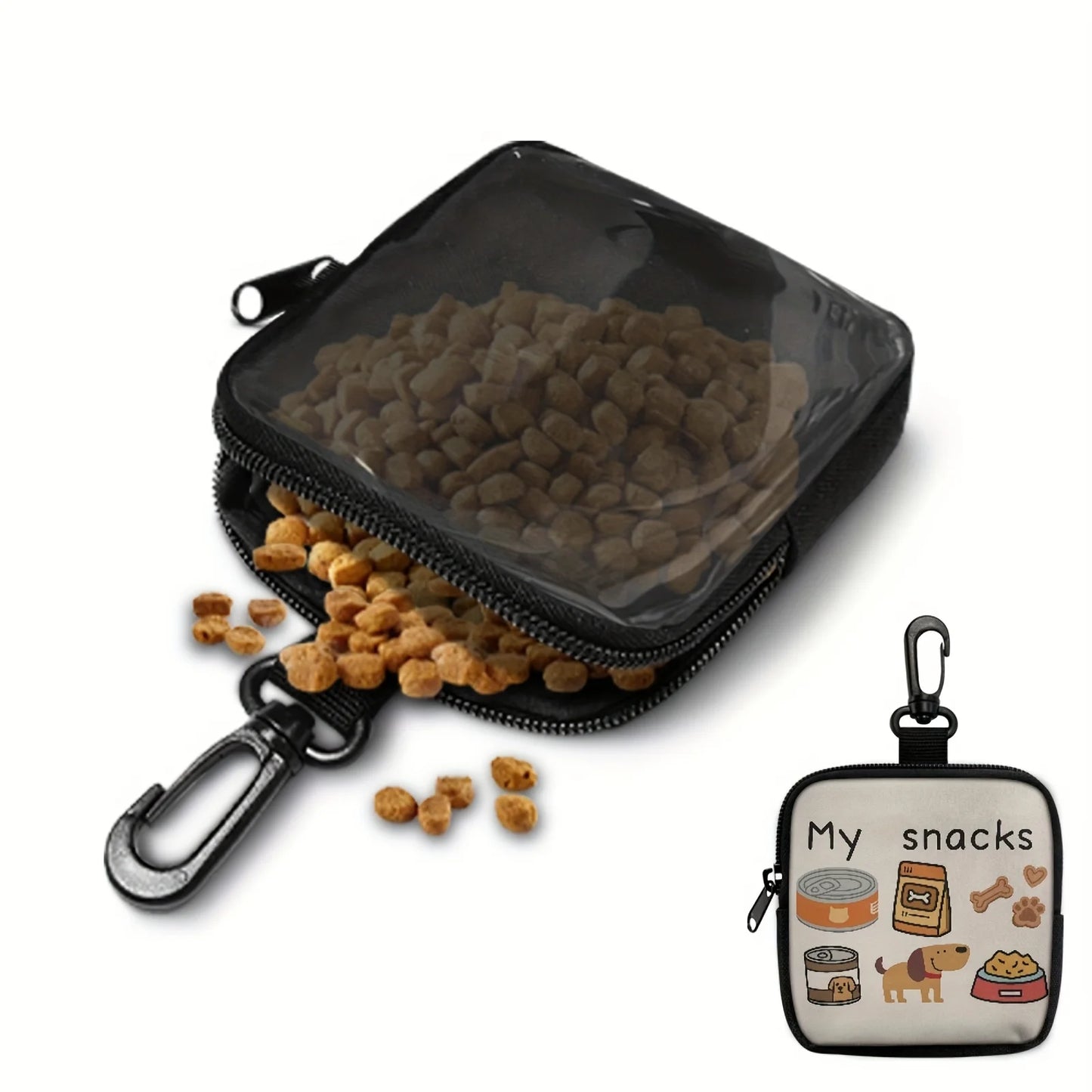 Dog Print Treat Bag With Hook And Zipper For Training Set