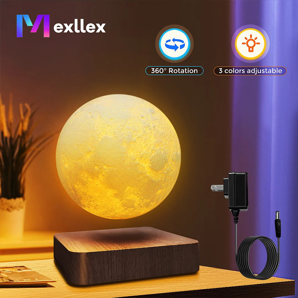 Mexllex Magnetic Floating Moon Lamp 3 Color Temp Gift