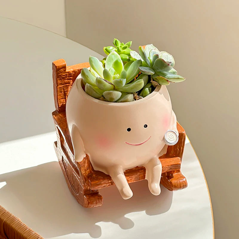 Whimsical Swing Flower Pot Cute Smiling Face Little Devil Desk Decor for Plants