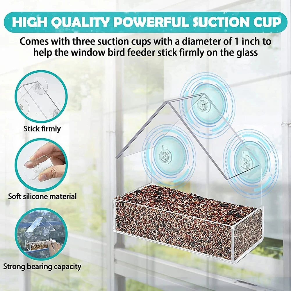 Window Bird Feeder Clear Acrylic With Strong Suction Cups For Backyard Birds