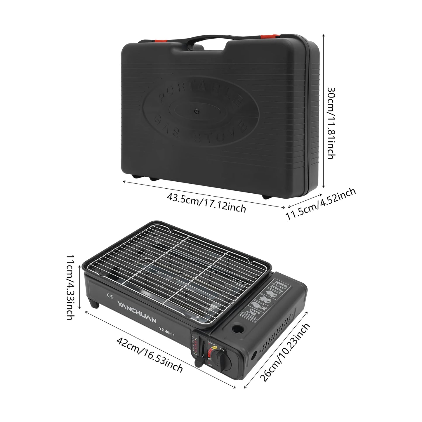 Portable Butane Gas Grill Stove 2.2KW With Carry Case For Camping