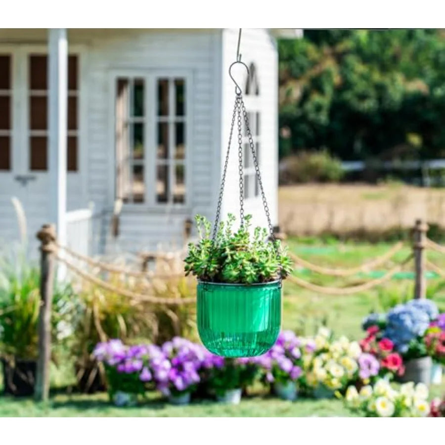 2 Pack Self Watering Hanging Planters With Drain Holes 6.5 Inch For Gardeners