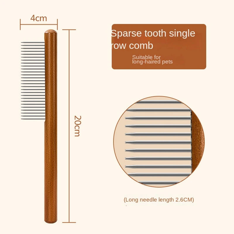 Stainless Steel Cat Comb With Wooden Handle For Grooming And Hair Removal