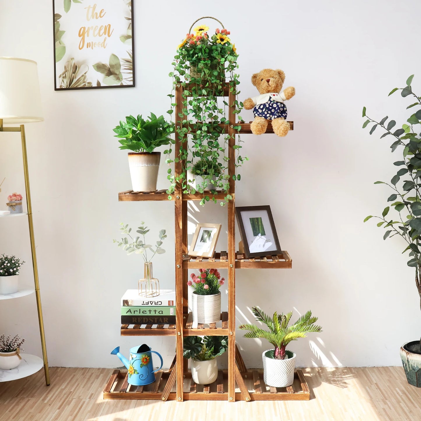 Bring Nature Up 6-Tier Carbonized Wood Plant Stand