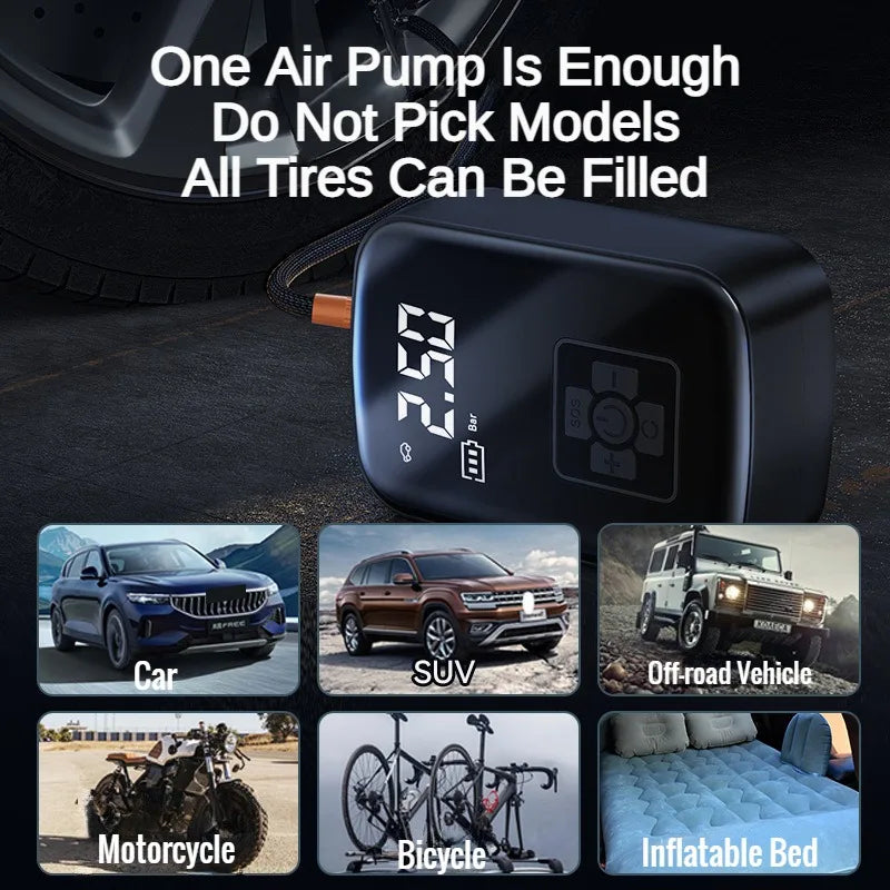 EAFC 12V Car Tire Inflator Air Pump 150 PSI Wireless Compact For Drivers