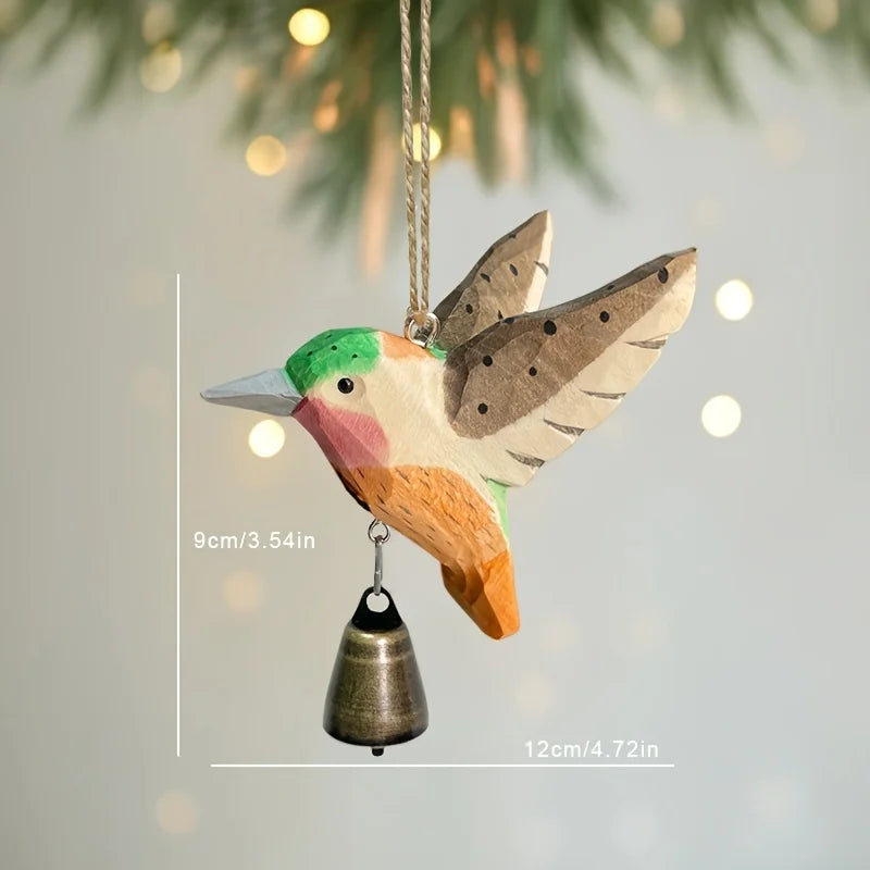 Hand Carved Solid Wood Hummingbird Wind Chime Pendant For Nature Lovers