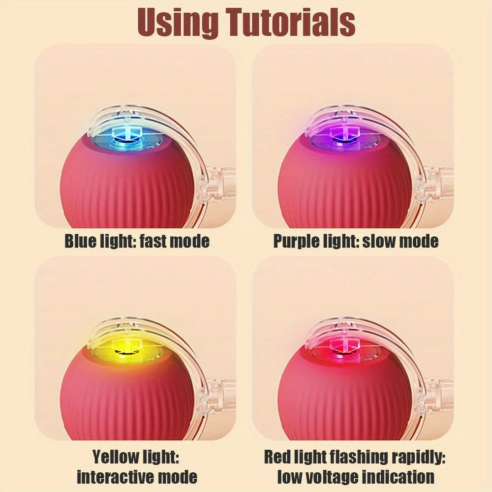 Automatic Interactive Cat Ball Toy Rechargeable With Faux Tail