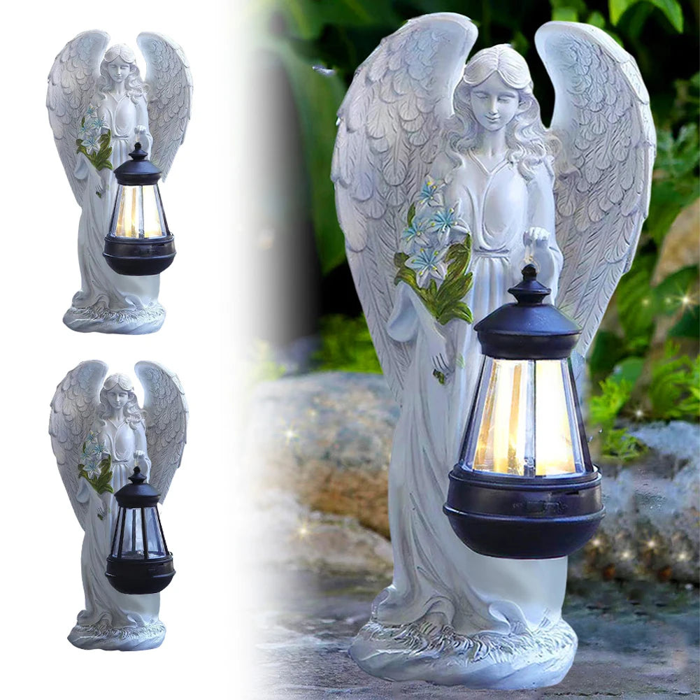 Solar Angel Statue Light Alloet Auto On Off Waterproof Garden Decor Enthusiasts