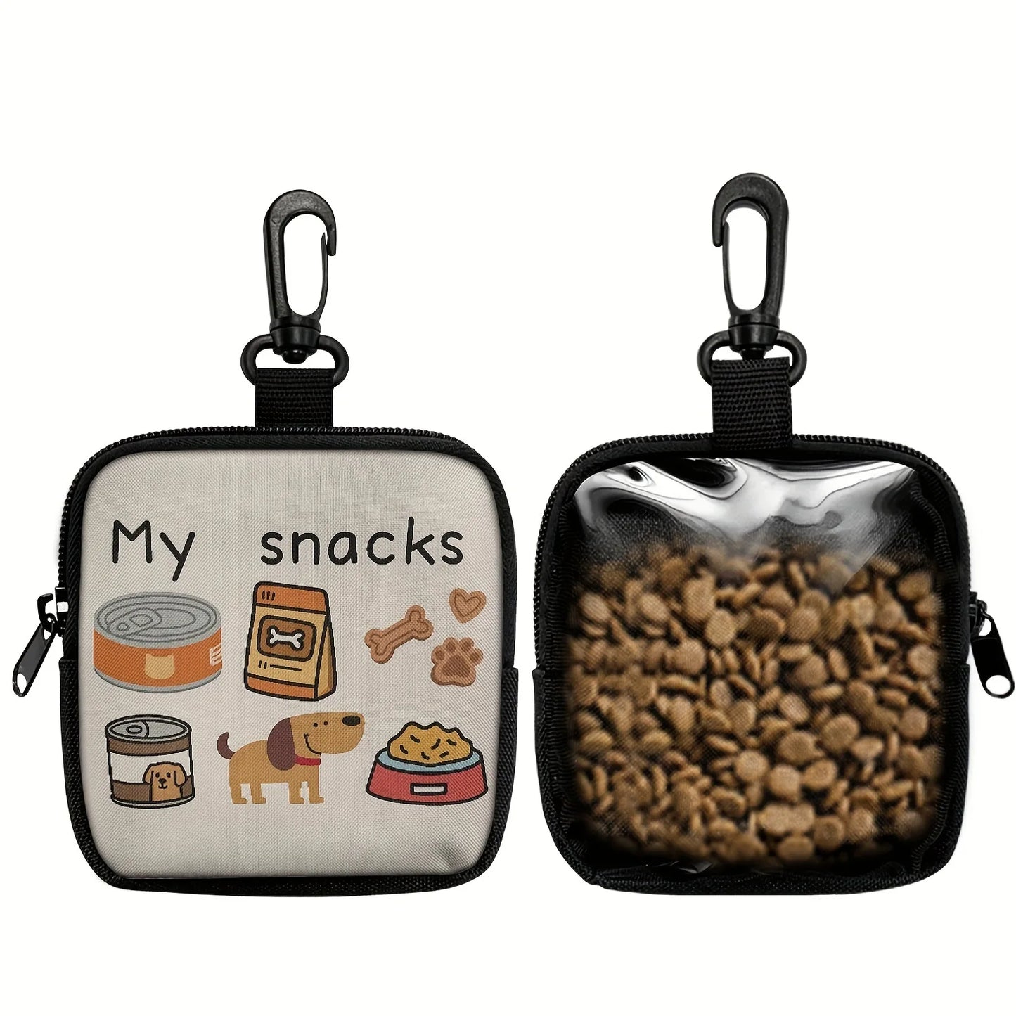 Dog Print Treat Bag With Hook And Zipper For Training Set