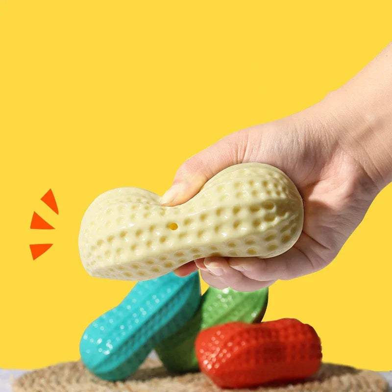 Peanut Shaped Dog Chew Toy Squeaky Interactive Rubber Pet Toy