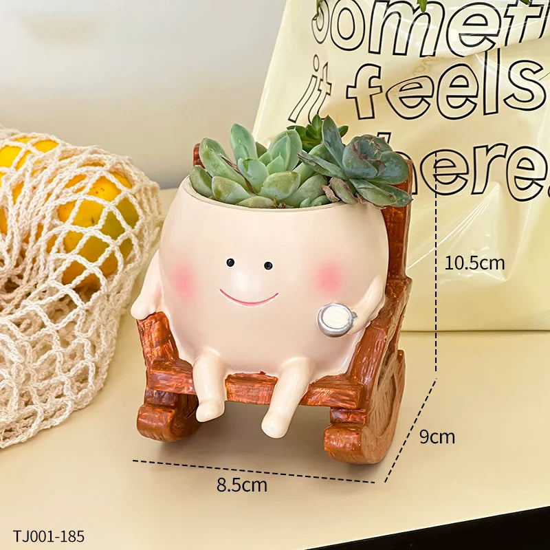 Whimsical Swing Flower Pot Cute Smiling Face Little Devil Desk Decor for Plants