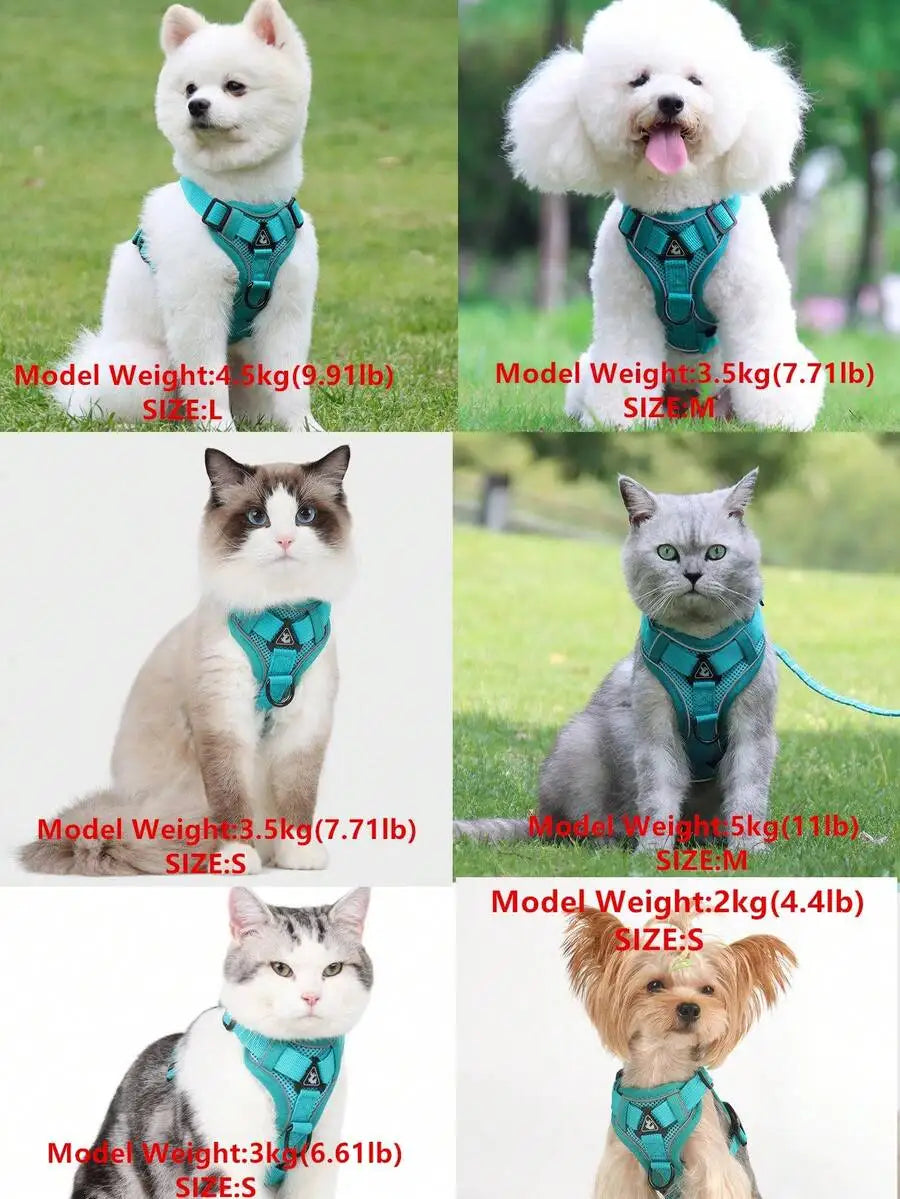 Reflective Pet Harness And Leash Set For Dogs And Cats EscapeProof Adjustable