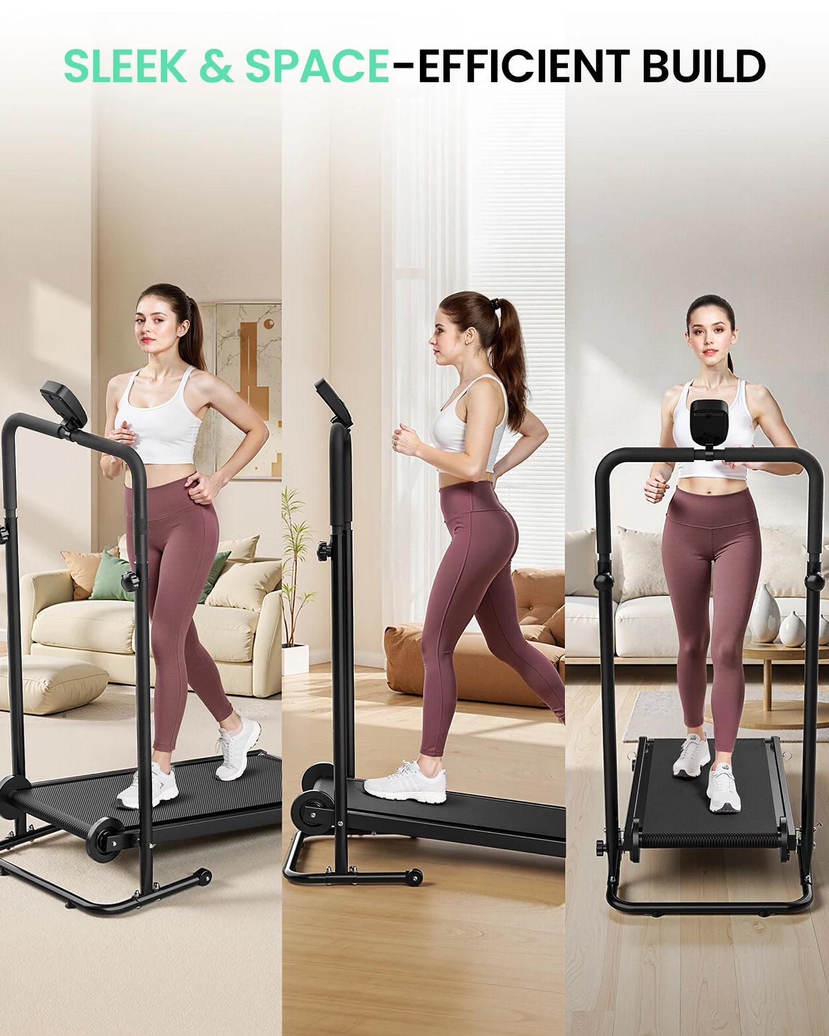 AKLUER Motorless Treadmill With Dual Flywheels Fixed Incline And LCD Monitor For Home Gym