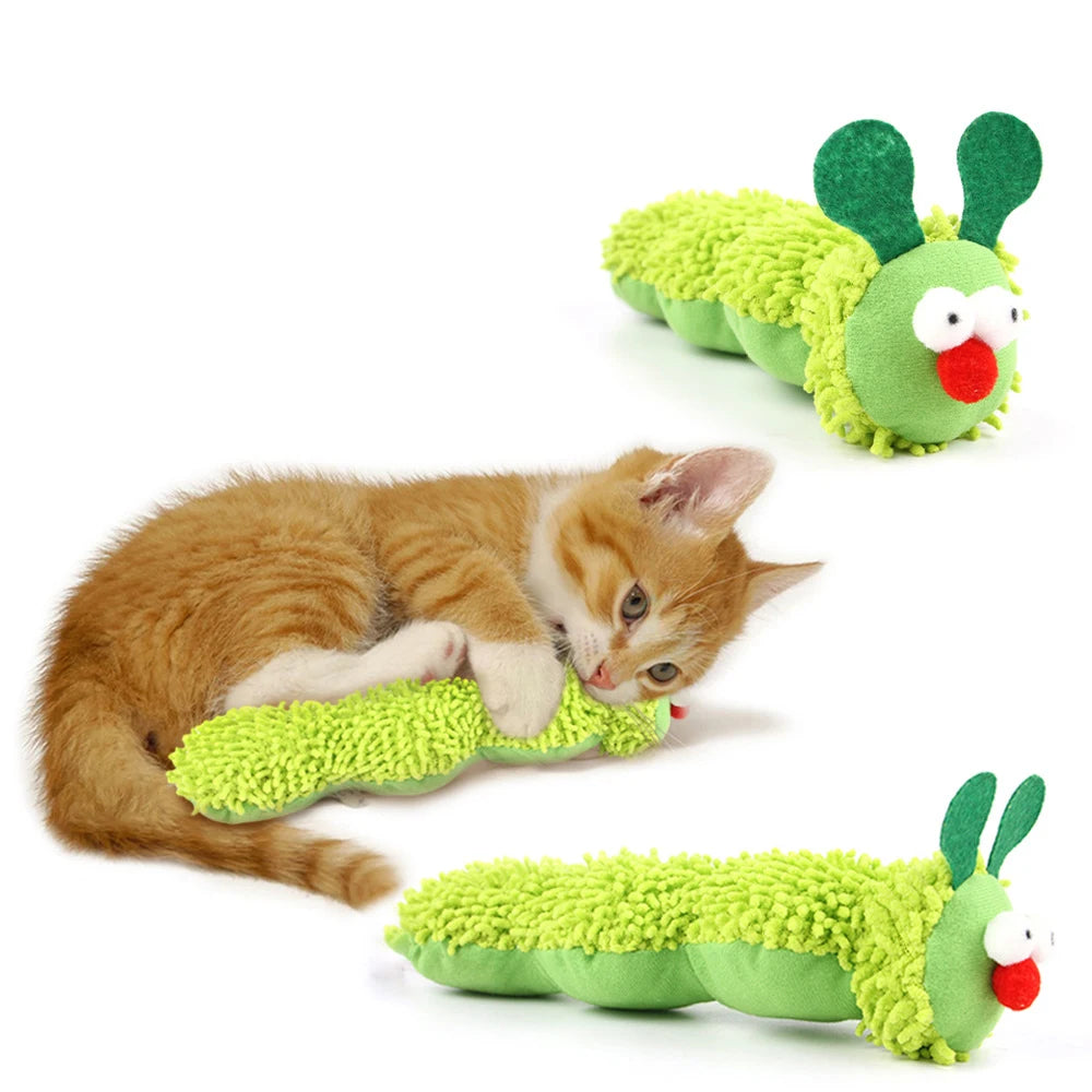 Caterpillar Cat Toy Plush Nylon Chew With Catnip And Silvervine