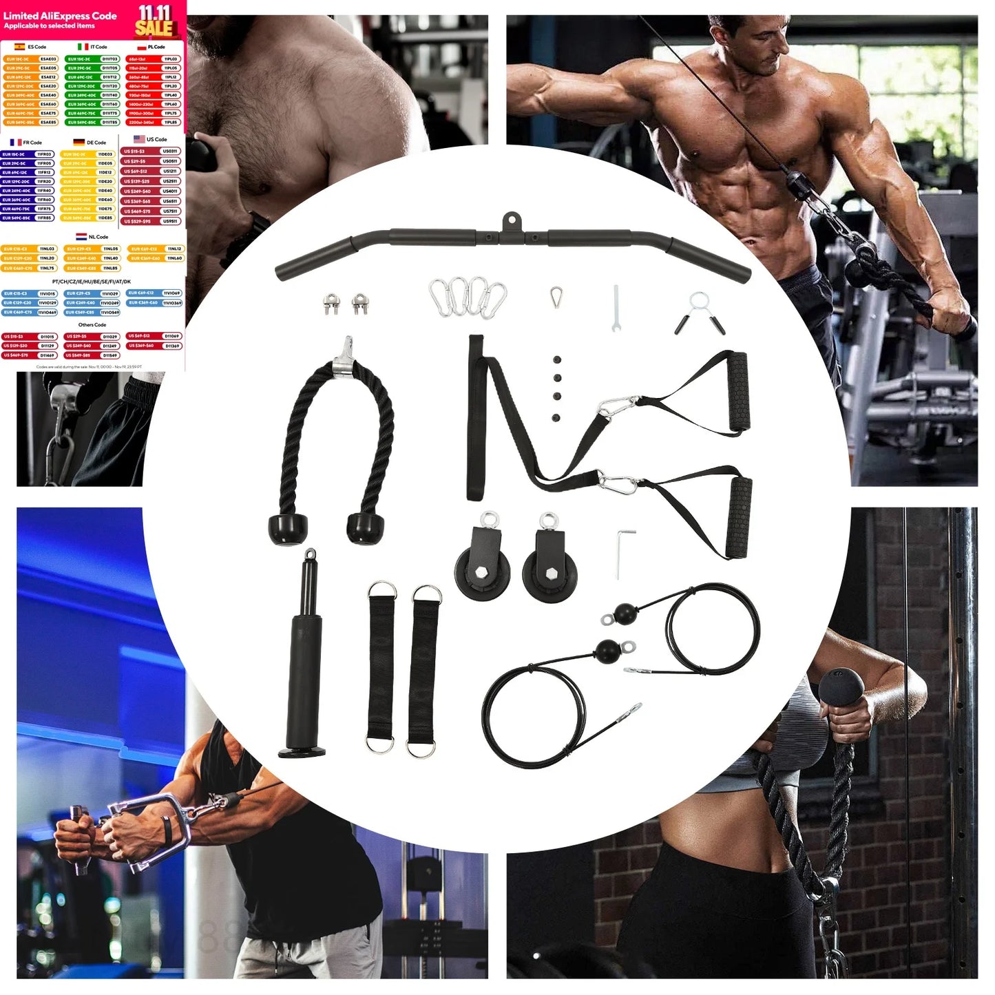 Cable Weight Pulley System For Home Gym With Safety Ropes Unisex Strength