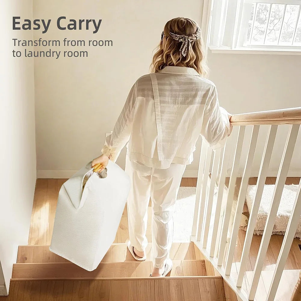 Essential Collapsible Laundry Basket For Small Spaces With Wooden Handle