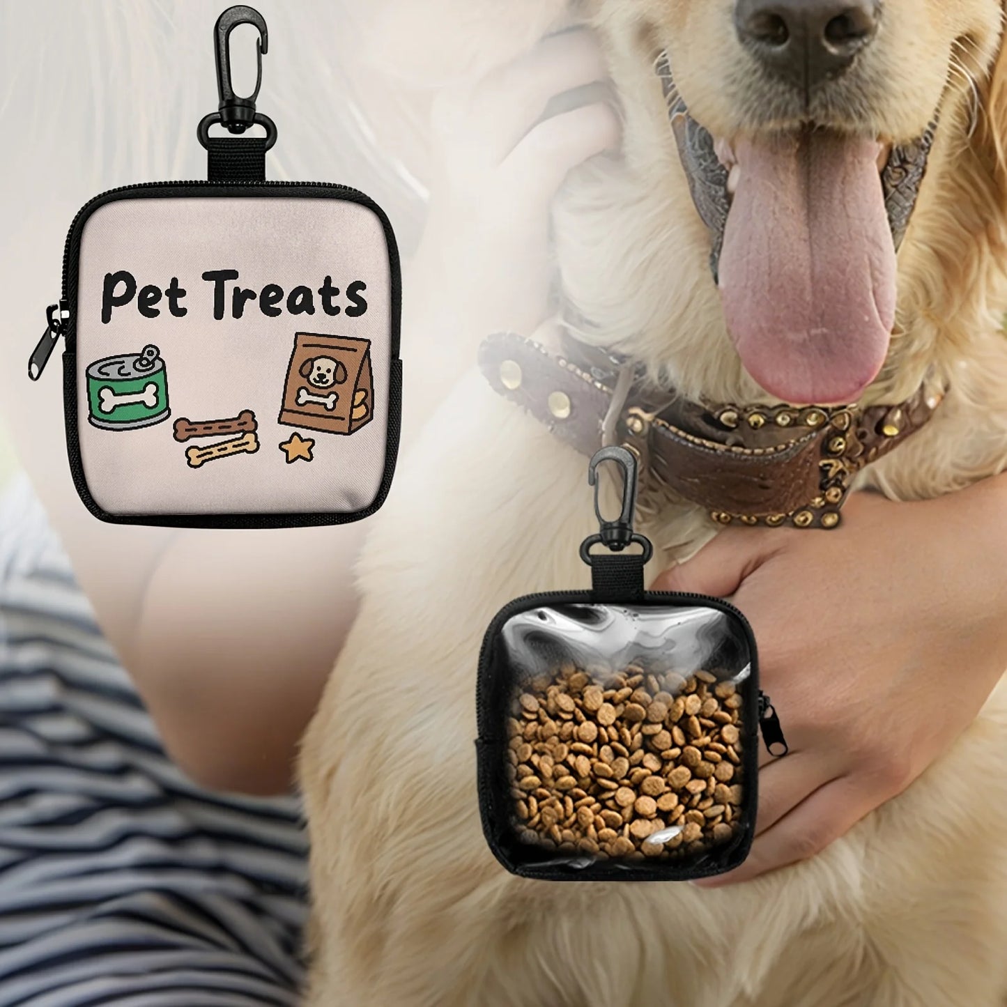 Dog Print Treat Bag With Hook And Zipper For Training Set