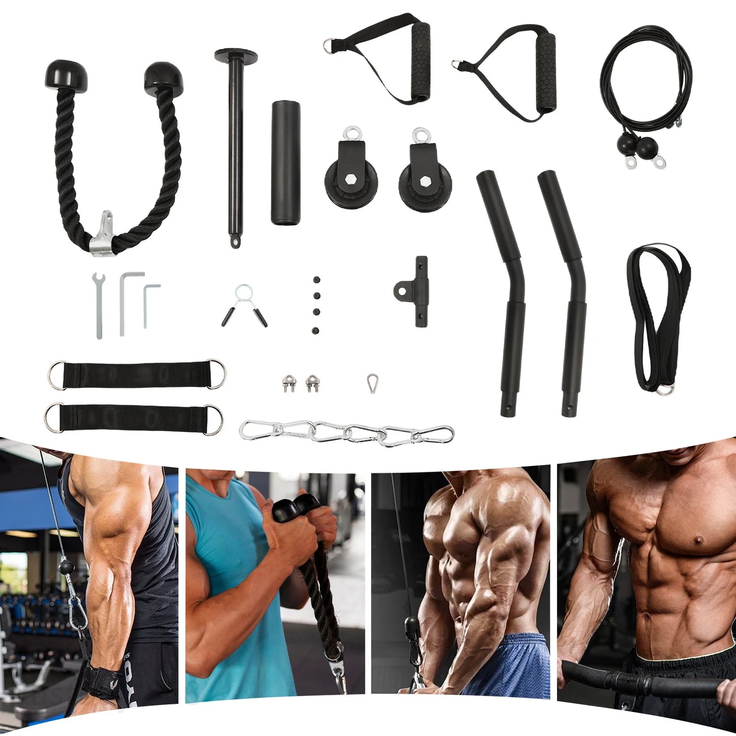 Cable Weight Pulley System For Home Gym With Safety Ropes Unisex Strength