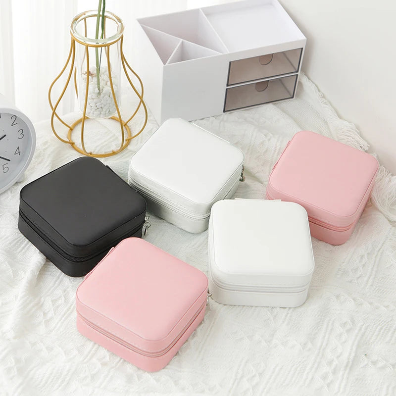 SHFY Travel Leather Jewelry Box For Ladies Elegant Single Layer Carry Case Pink