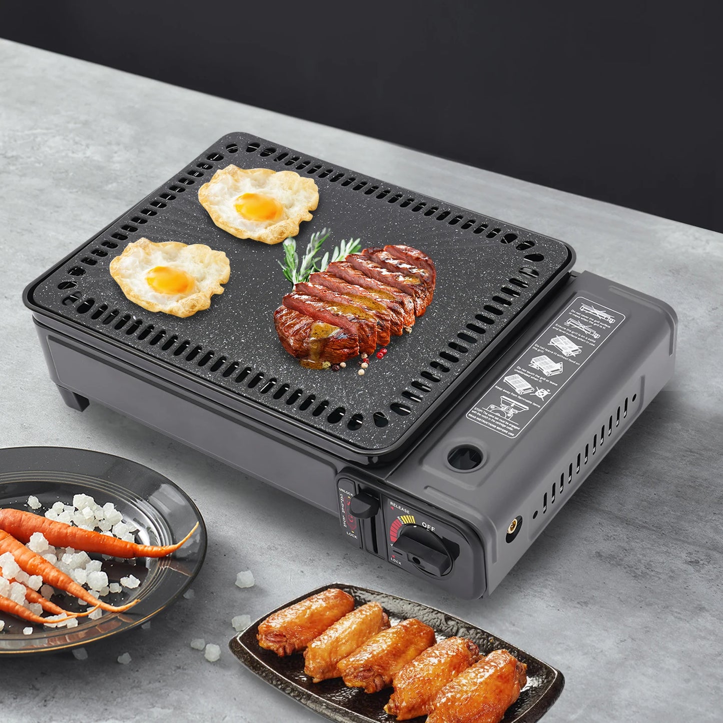 Bymaocar Portable Butane Grill With Grill Net For Camping Trekking Gas Stove