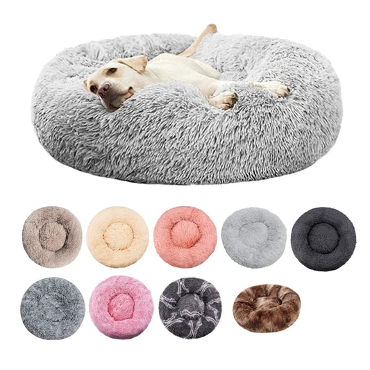 Round Dog Bed Plush Winter Warm Washable For Small Medium Large Dogs Cats