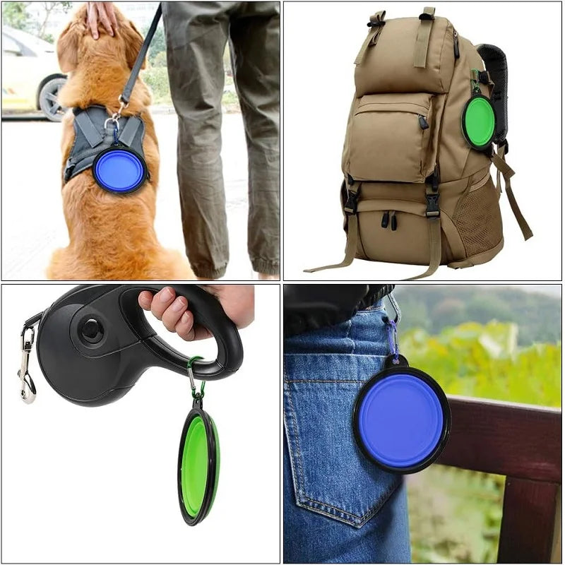 Folding Portable Silicone Dog Feeder Bowl and 2-In-1 Pet Dispenser