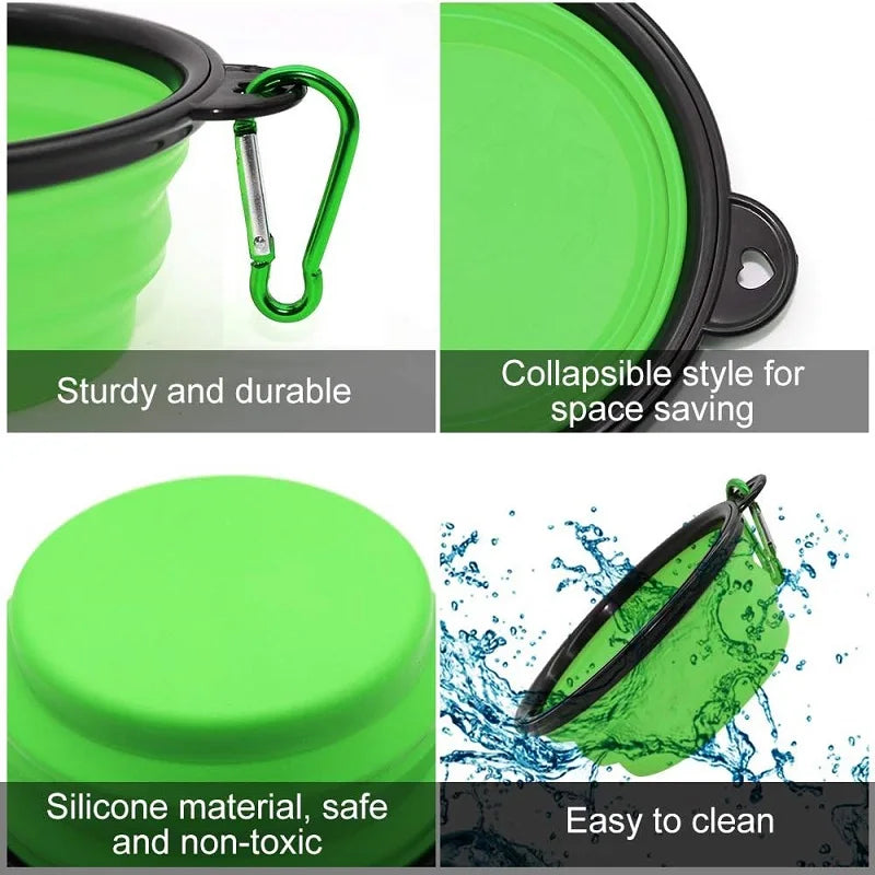 Folding Portable Silicone Dog Feeder Bowl and 2-In-1 Pet Dispenser