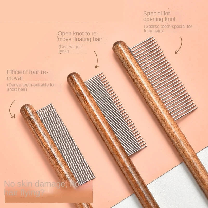 Stainless Steel Cat Comb With Wooden Handle For Grooming And Hair Removal