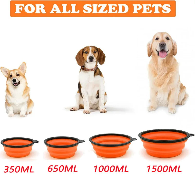 Folding Portable Silicone Dog Feeder Bowl and 2-In-1 Pet Dispenser