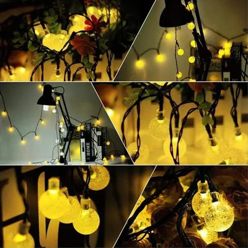 Solar String Lights Outdoor Crystal Fairy Lights 8 Modes Waterproof Patio