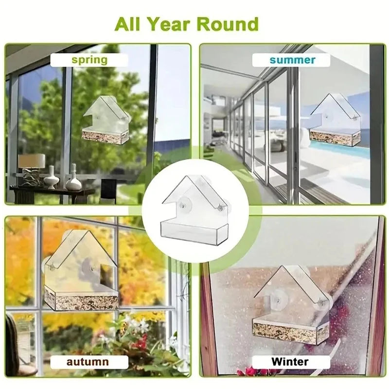 Window Bird Feeder Clear Acrylic With Strong Suction Cups For Backyard Birds
