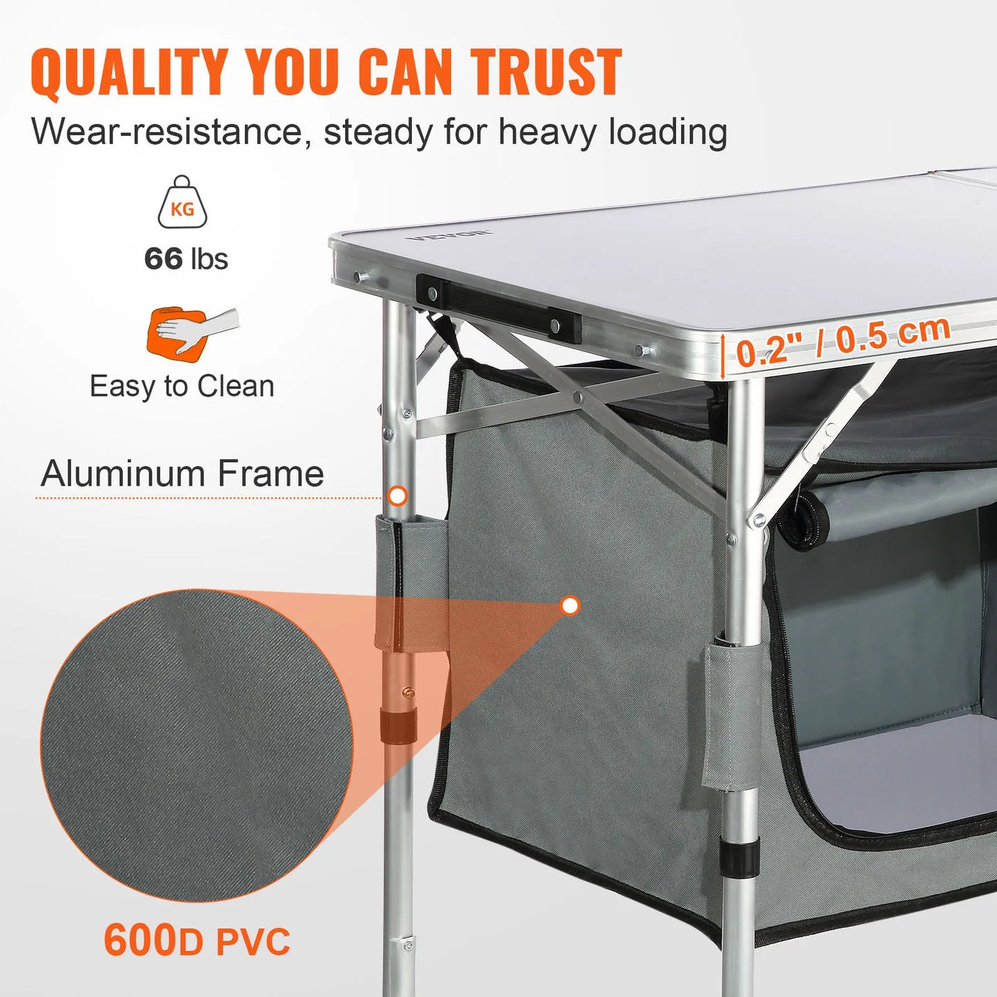 Portable Folding Camping Kitchen Table with Storage Organizer & Adjustable Height