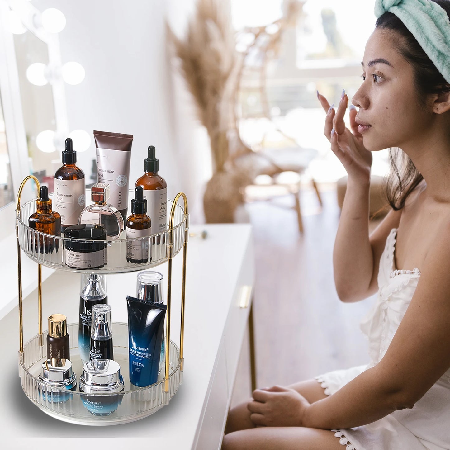 360° Rotating Makeup Organizer with Adjustable Storage
