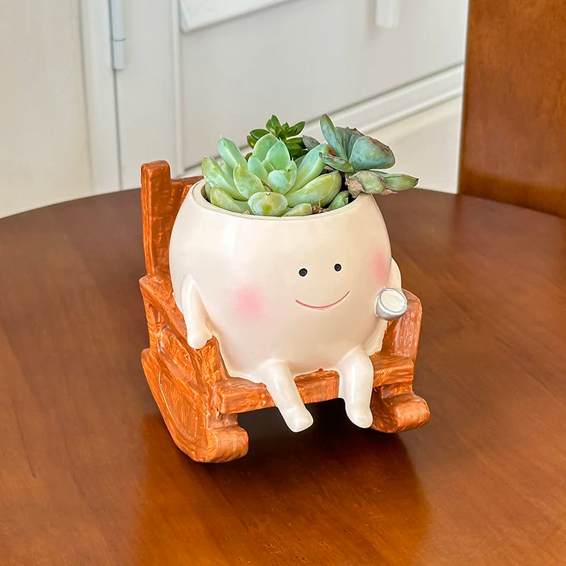 Whimsical Swing Flower Pot Cute Smiling Face Little Devil Desk Decor for Plants