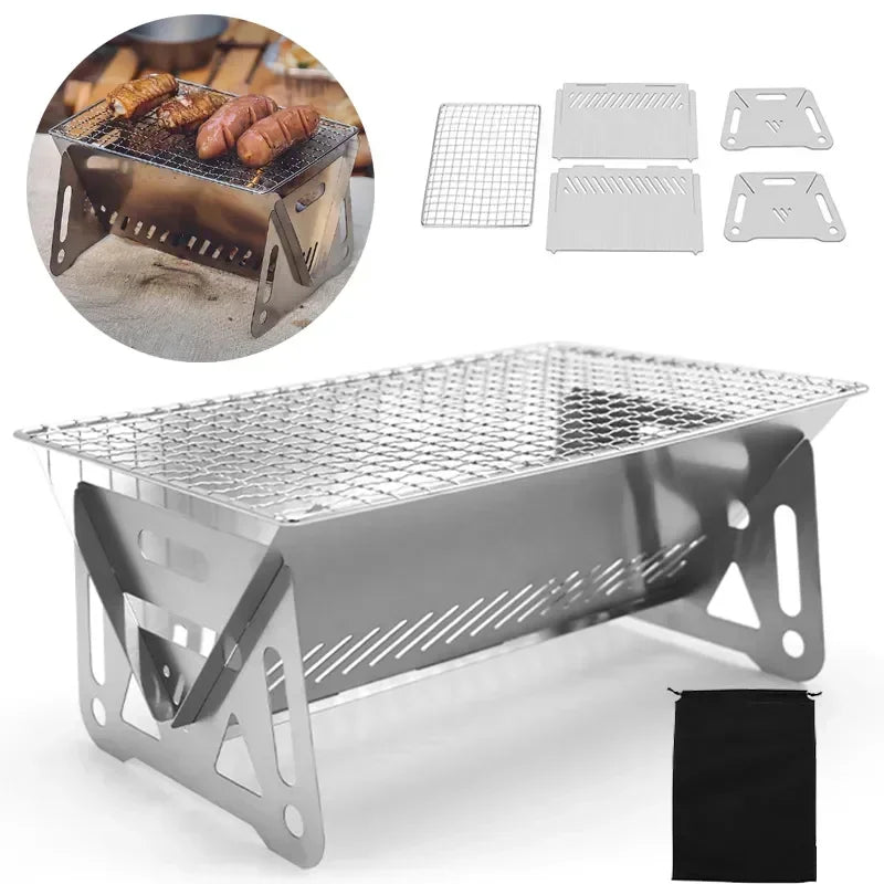 YEGBONG Portable Folding Barbecue Grill Outdoor Easy Assembly Stainless Steel