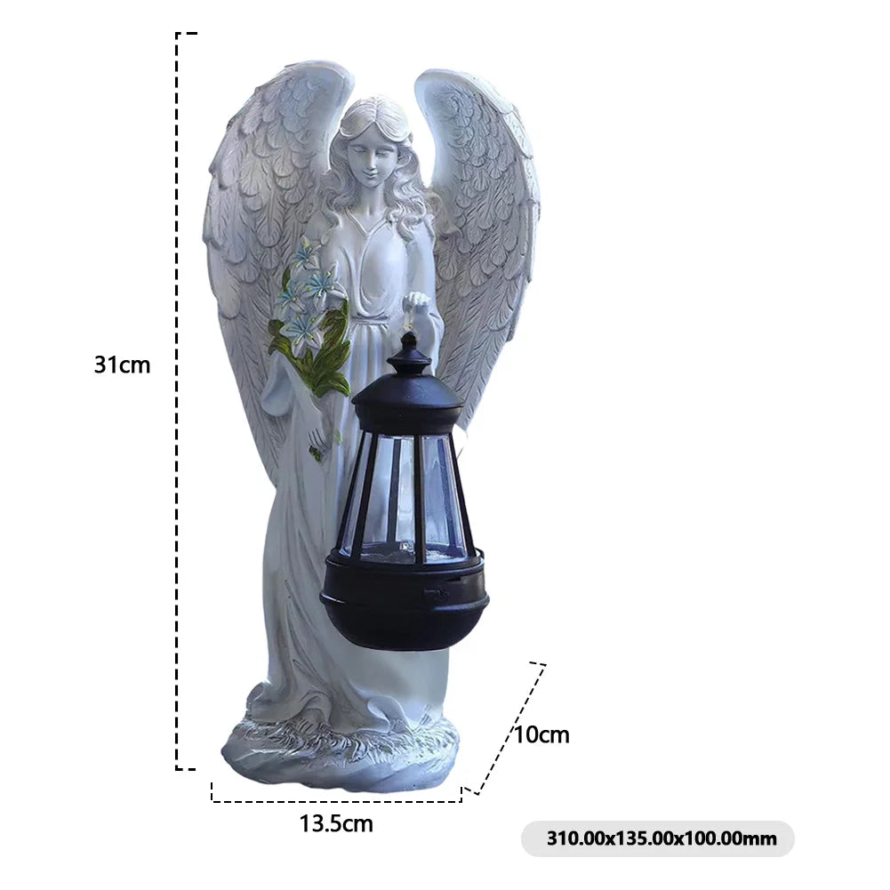 Solar Angel Statue Light Alloet Auto On Off Waterproof Garden Decor Enthusiasts