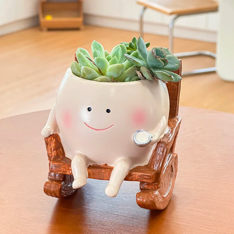 Whimsical Swing Flower Pot Cute Smiling Face Little Devil Desk Decor for Plants