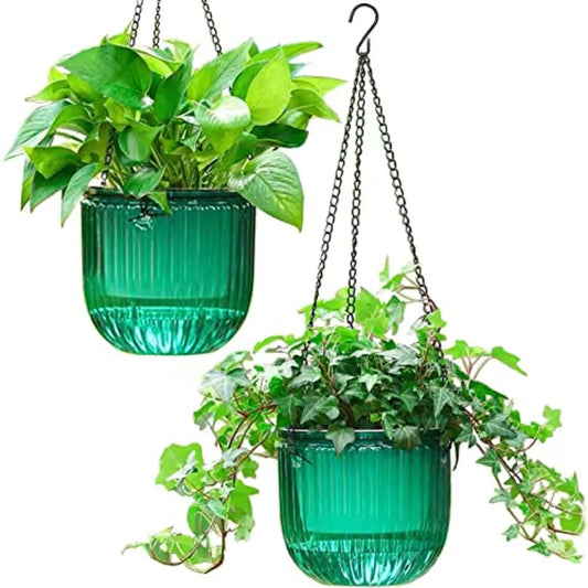 2 Pack Self Watering Hanging Planters With Drain Holes 6.5 Inch For Gardeners