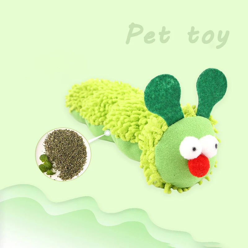 Caterpillar Cat Toy Plush Nylon Chew With Catnip And Silvervine