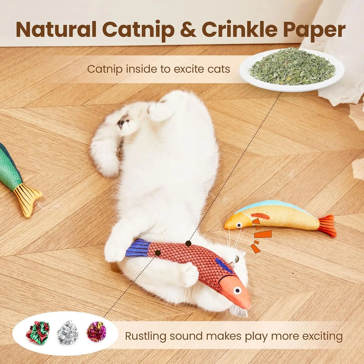Saury Fish Cat Toys Pack With Catnip Crinkle Sound