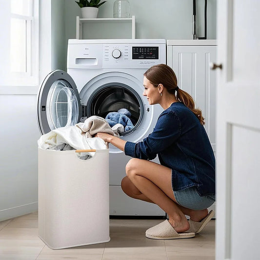 Essential Collapsible Laundry Basket For Small Spaces With Wooden Handle