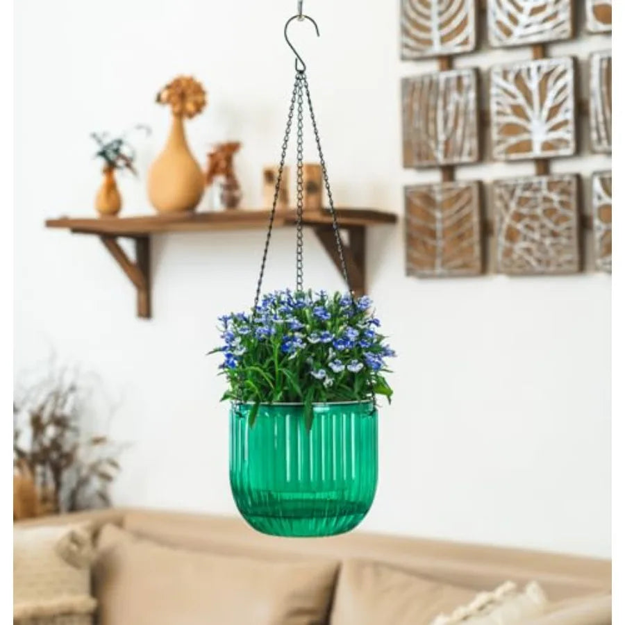 2 Pack Self Watering Hanging Planters With Drain Holes 6.5 Inch For Gardeners
