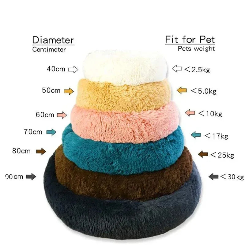 Round Dog Bed Plush Winter Warm Washable For Small Medium Large Dogs Cats